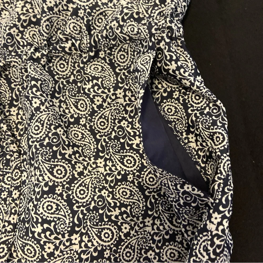 Ann Taylor Loft Aztec Long Sleeve Romper Sz 6 Navy Blue Geo Print Pockets - Picture 4 of 12